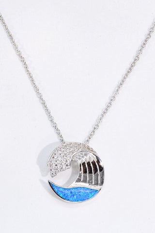 Trendsi Cobalt Blue / One Size Opal and Zircon Wave Pendant Necklace