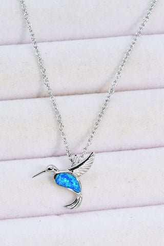 Trendsi Cobalt Blue / One Size Opal Bird 925 Sterling Silver Necklace