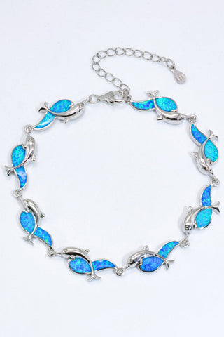 Trendsi Cobalt Blue / One Size Opal Dolphin 925 Sterling Silver Bracelet