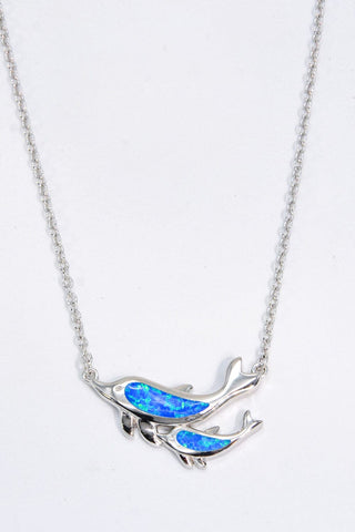 Trendsi Cobalt Blue / One Size Opal Dolphin Chain-Link Necklace