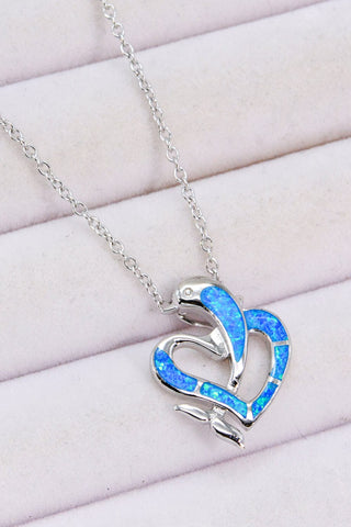 Trendsi Cobalt Blue / One Size Opal Dolphin Heart Chain-Link Necklace