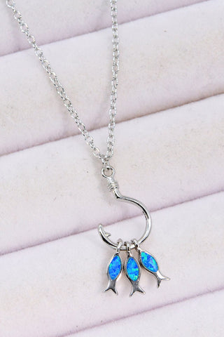 Trendsi Cobalt Blue / One Size Opal Fish 925 Sterling Silver Necklace