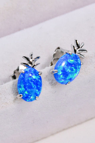 Trendsi Cobalt Blue / One Size Opal Pineapple Platinum-Plated Earrings