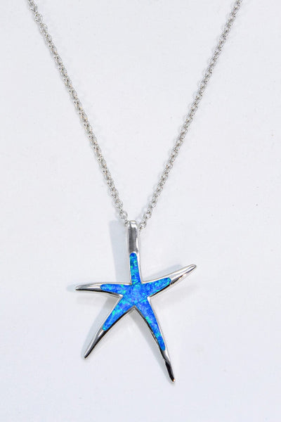 Trendsi Cobalt Blue / One Size Opal Starfish Pendant Necklace
