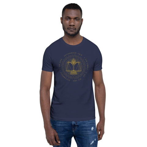 sovereignarm.com Navy / XS Zodiac Libra, I am | Gold Print Short-Sleeve Unisex T-Shirt