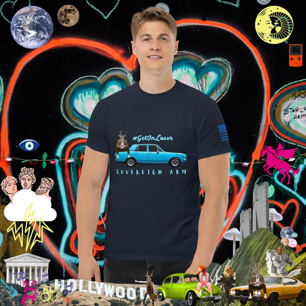 sovereignarm.com Navy / S Pop Art #get in Loser Blue Car Men's classic tee