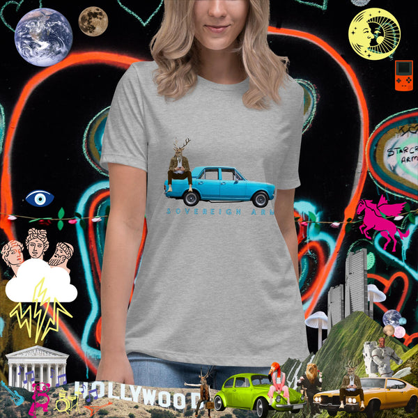 sovereignarm.com Athletic Heather / S Pop Art Blue Car Women's Relaxed T-Shirt