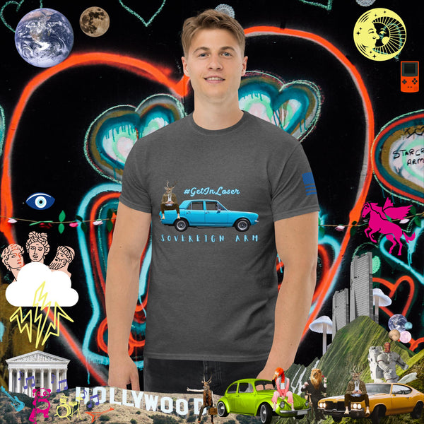sovereignarm.com Dark Heather / S Pop Art #get in Loser Blue Car Men's classic tee