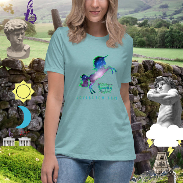 sovereignarm.com Heather Blue Lagoon / S Believing in yourself is magickal Women's Relaxed T-Shirt