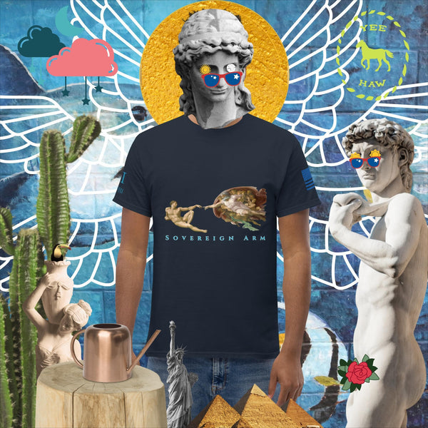sovereignarm.com Navy / S The Creation of adam v1.1 solar light Men's classic tee