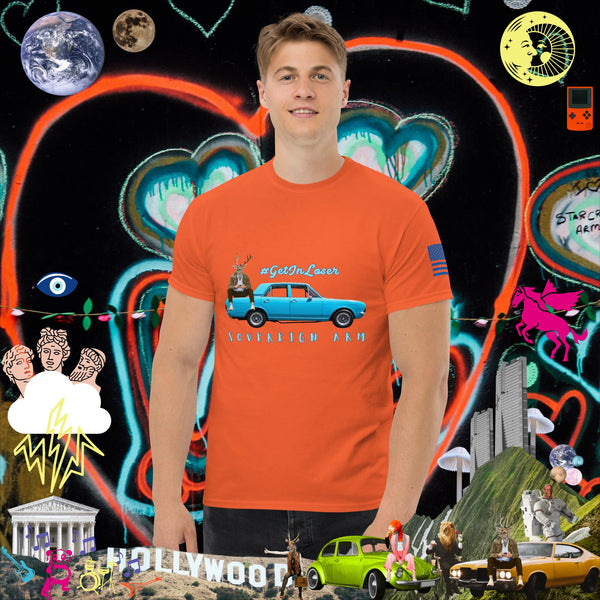 sovereignarm.com Orange / S Pop Art #get in Loser Blue Car Men's classic tee
