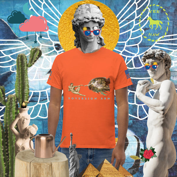 sovereignarm.com Orange / S The Creation of adam v1.1 solar light Men's classic tee