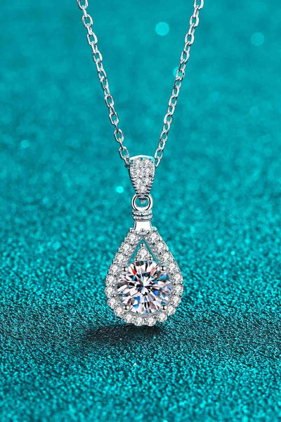 Trendsi Eros and Psyche Valentines Silver / One Size 2 Carat Moissanite Teardrop Pendant 925 Sterling Silver Necklace