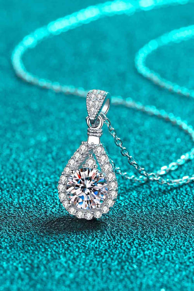 Trendsi Eros and Psyche Valentines Silver / One Size 2 Carat Moissanite Teardrop Pendant 925 Sterling Silver Necklace