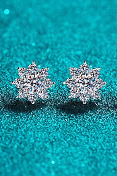 Trendsi Silver / One Size 1 Carat Moissanite 925 Sterling Silver Flower Earrings