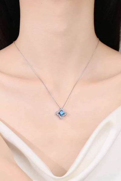 Trendsi Sky Blue / One Size 1 Carat Moissanite Floral Pendant Necklace