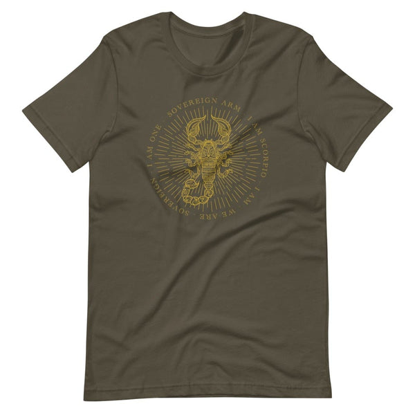 sovereignarm.com Army / S Zodiac Scorpio, I am | Gold Print Short-Sleeve Unisex T-Shirt