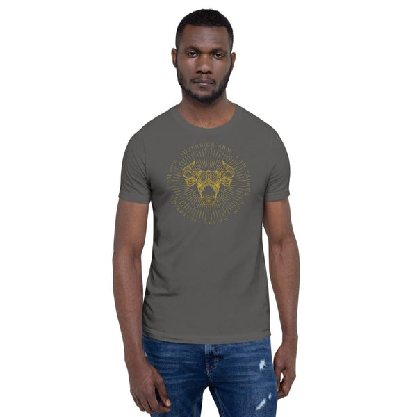 sovereignarm.com Asphalt / S Zodiac Taurus, I am | Gold Print, Dark colors Short-Sleeve Unisex T-Shirt