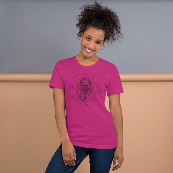 sovereignarm.com Berry / S Zodiac Scorpio, I am | Black Print Short-Sleeve Unisex T-Shirt