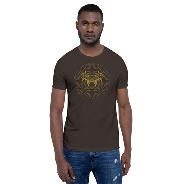 sovereignarm.com Brown / S Zodiac Taurus, I am | Gold Print, Dark colors Short-Sleeve Unisex T-Shirt