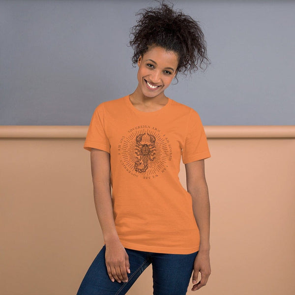 sovereignarm.com Burnt Orange / XS Zodiac Scorpio, I am | Black Print Short-Sleeve Unisex T-Shirt