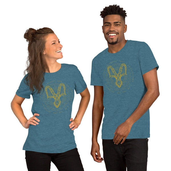 sovereignarm.com Heather Deep Teal / S Zodiac Capricorn, I am | Gold Print Short-Sleeve Unisex T-Shirt