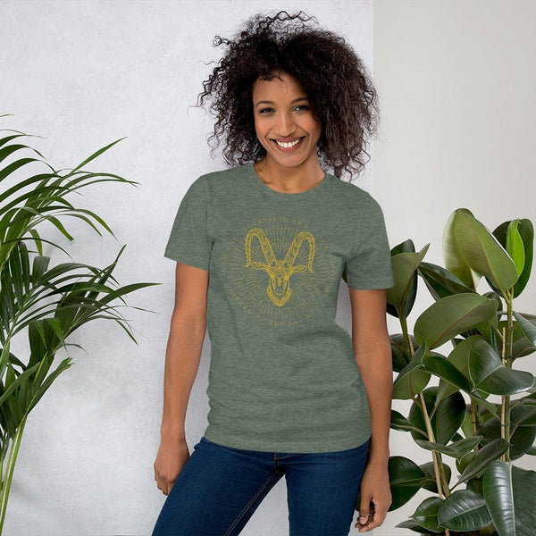 sovereignarm.com Heather Forest / S Zodiac Capricorn, I am | Gold Print Short-Sleeve Unisex T-Shirt