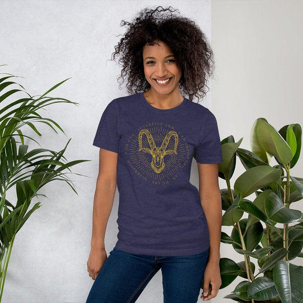 sovereignarm.com Heather Midnight Navy / XS Zodiac Capricorn, I am | Gold Print Short-Sleeve Unisex T-Shirt