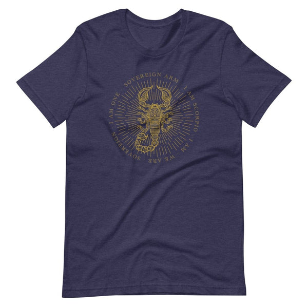 sovereignarm.com Heather Midnight Navy / XS Zodiac Scorpio, I am | Gold Print Short-Sleeve Unisex T-Shirt