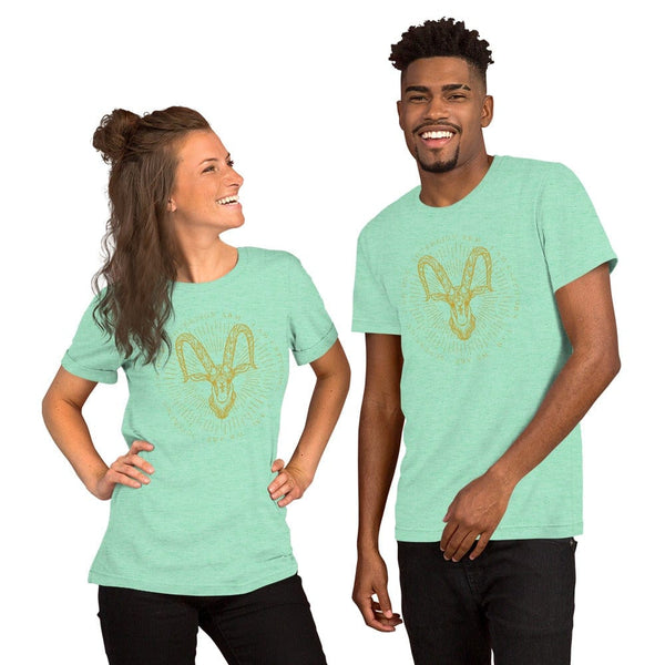 sovereignarm.com Heather Mint / S Zodiac Capricorn, I am | Gold Print Short-Sleeve Unisex T-Shirt