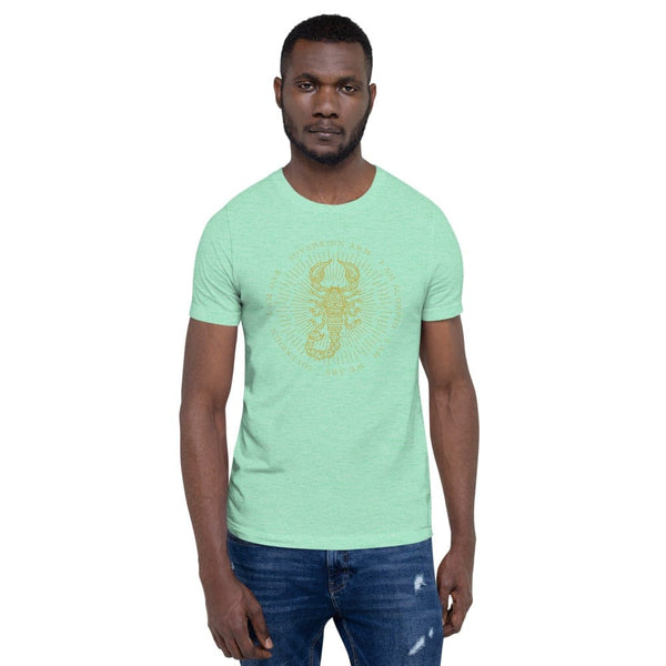 sovereignarm.com Heather Mint / S Zodiac Scorpio, I am | Gold Print Short-Sleeve Unisex T-Shirt
