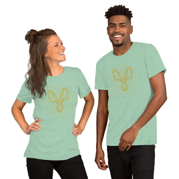 sovereignarm.com Heather Prism Mint / XS Zodiac Capricorn, I am | Gold Print Short-Sleeve Unisex T-Shirt