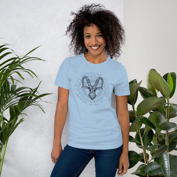sovereignarm.com Light Blue / XS Zodiac Capricorn, I am | Black Print Short-Sleeve Unisex T-Shirt