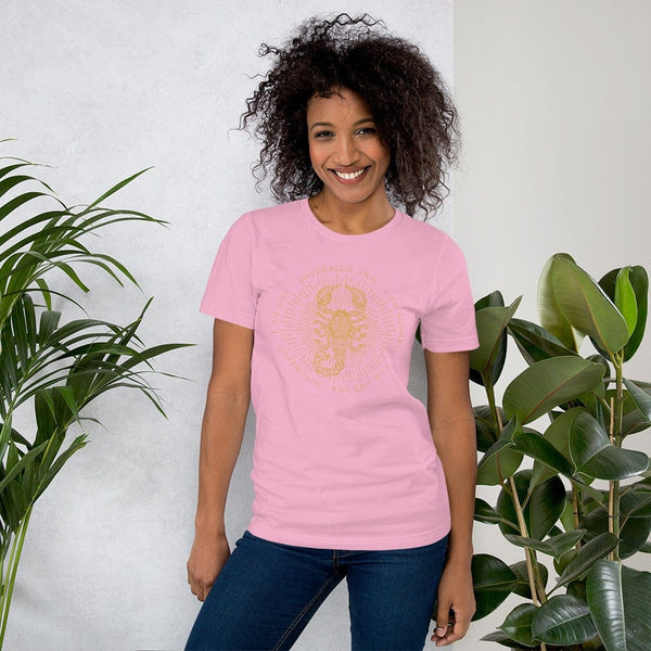 sovereignarm.com Lilac / S Zodiac Scorpio, I am | Gold Print Short-Sleeve Unisex T-Shirt
