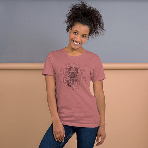 sovereignarm.com Mauve / S Zodiac Scorpio, I am | Black Print Short-Sleeve Unisex T-Shirt