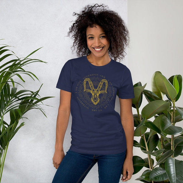 sovereignarm.com Navy / XS Zodiac Capricorn, I am | Gold Print Short-Sleeve Unisex T-Shirt