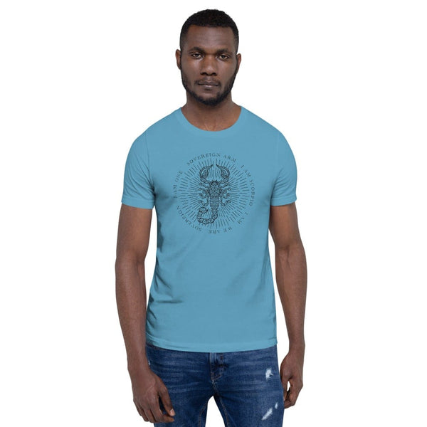 sovereignarm.com Ocean Blue / S Zodiac Scorpio, I am | Black Print Short-Sleeve Unisex T-Shirt