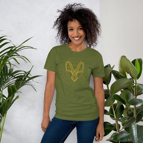 sovereignarm.com Olive / S Zodiac Capricorn, I am | Gold Print Short-Sleeve Unisex T-Shirt