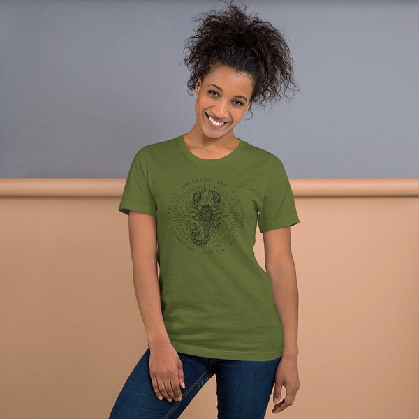 sovereignarm.com Olive / S Zodiac Scorpio, I am | Black Print Short-Sleeve Unisex T-Shirt