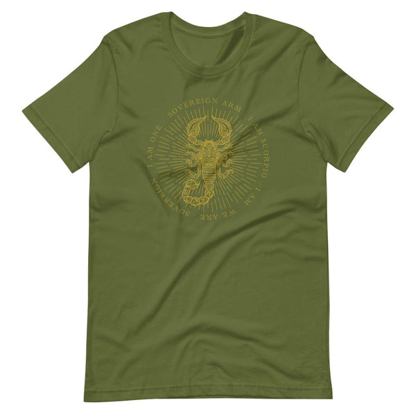 sovereignarm.com Olive / S Zodiac Scorpio, I am | Gold Print Short-Sleeve Unisex T-Shirt