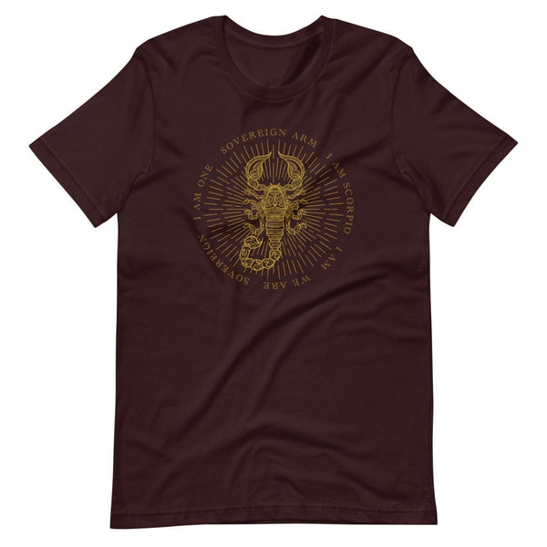 sovereignarm.com Oxblood Black / S Zodiac Scorpio, I am | Gold Print Short-Sleeve Unisex T-Shirt