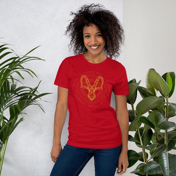 sovereignarm.com Red / S Zodiac Capricorn, I am | Gold Print Short-Sleeve Unisex T-Shirt