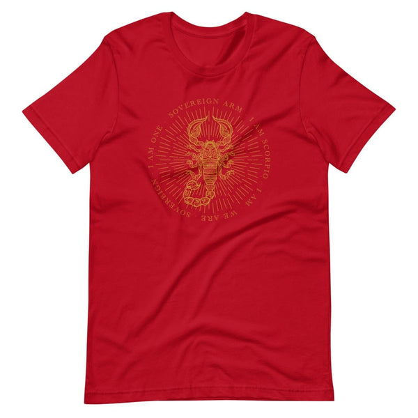 sovereignarm.com Red / S Zodiac Scorpio, I am | Gold Print Short-Sleeve Unisex T-Shirt