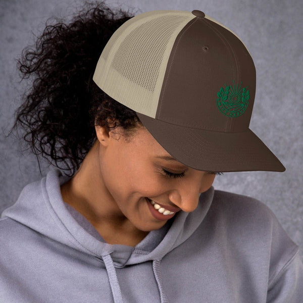 sovereignarm.com Swift Harvest Sun Shine | Green Print Trucker Cap