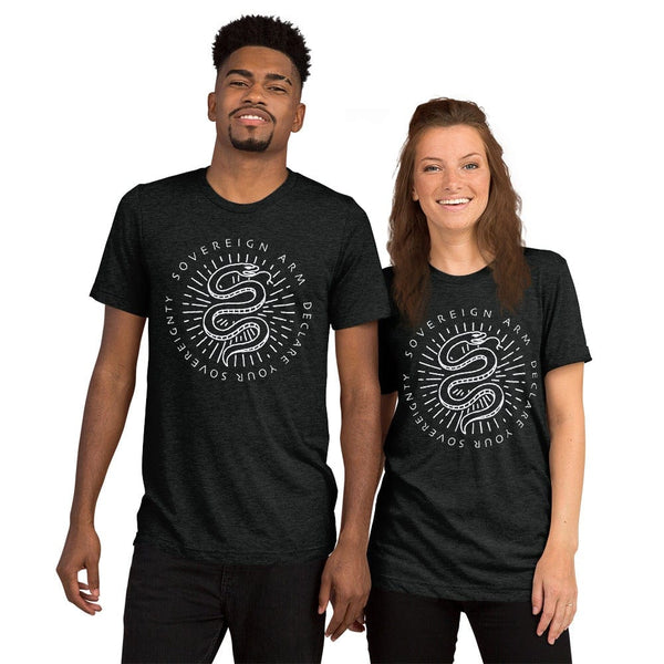 sovereignarm.com t-shirt Charcoal-Black Triblend / XS Kundalini Rising, Declare your sovereignty, Don't Tread on me, | White Short sleeve t-shirt