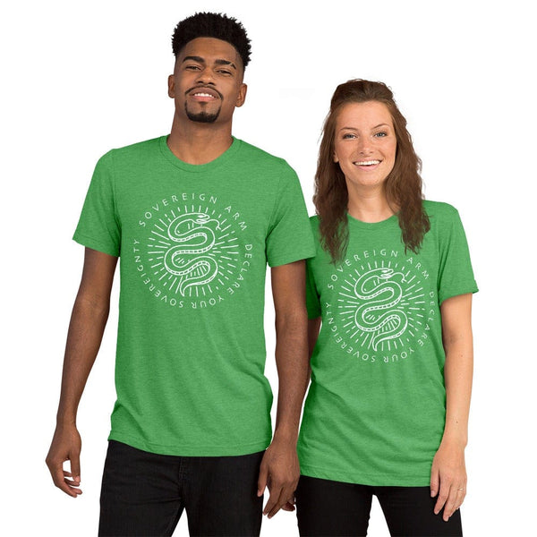 sovereignarm.com t-shirt Green Triblend / XS Kundalini Rising, Declare your sovereignty, Don't Tread on me, | White Short sleeve t-shirt