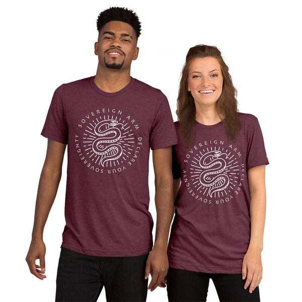sovereignarm.com t-shirt Maroon Triblend / XS Kundalini Rising, Declare your sovereignty, Don't Tread on me, | White Short sleeve t-shirt