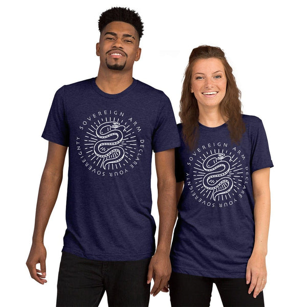 sovereignarm.com t-shirt Navy Triblend / XS Kundalini Rising, Declare your sovereignty, Don't Tread on me, | White Short sleeve t-shirt