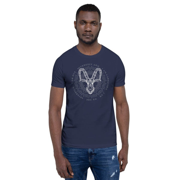 sovereignarm.com t-shirt Navy / XS Zodiac Capricorn, I am | White Print Short-Sleeve Unisex T-Shirt