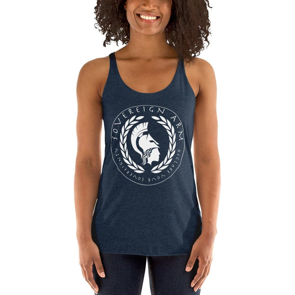 sovereignarm.com t-shirt Vintage Navy / XS Goddess Athena, Declare your Sovereignty | White Print Women's Racerback Tank